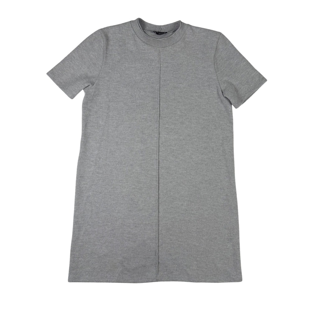 Zara Knit Mini Dress‎ Womens Large Grey Excellent Short Sleeve Seam Detail